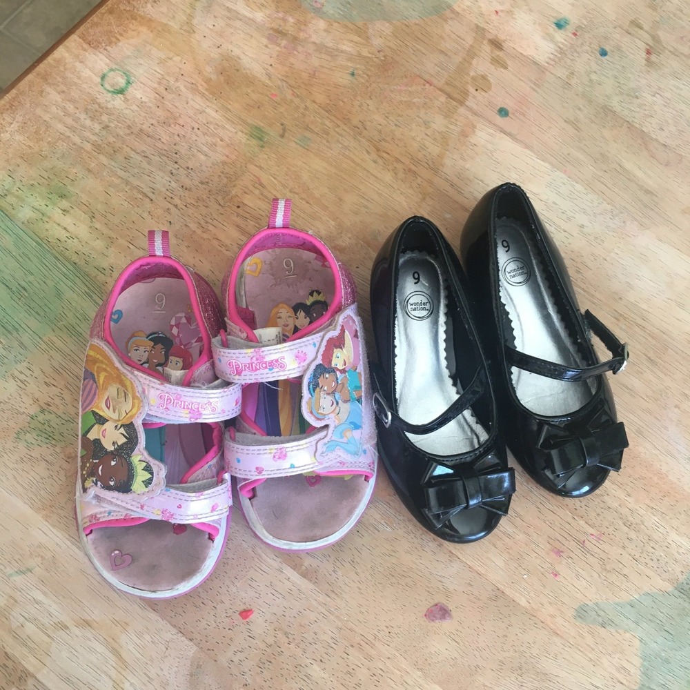 Disney Princess & Wonder‎ Nation Girls Shoes Size 9 Pink Black Good Bundle Bows